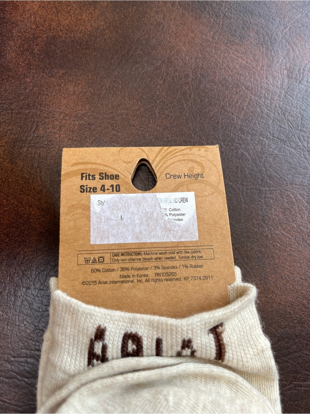 Ariat Women’s Crew Horse Head Socks (2015) NWT Brn/Blk/Cream Ranch Size 4-10 - Picture 4 of 4